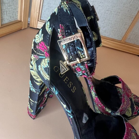 Guess Chunky Stack Heel platform with Ankle Strp open toe colorful texture sz 7 - Picture 3 of 9